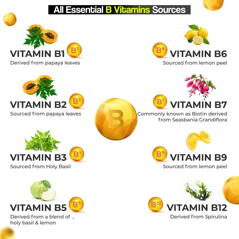 Health Veda Organics Plant Based Vitamin B-Complex Tablets - All essential B Vitamins in One for Hair Growth, Boosts Energy & Immunity - (120 Veg Tablets)