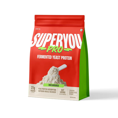 Superyou Pro Fermented Yeast Protein Isolate 1kg | 26g Protein| Unflavoured | Higher Absorption than Plant Protein | Superior Muscle Recovery | Gut Friendly | Vegan Protein | PDCAAS of 1