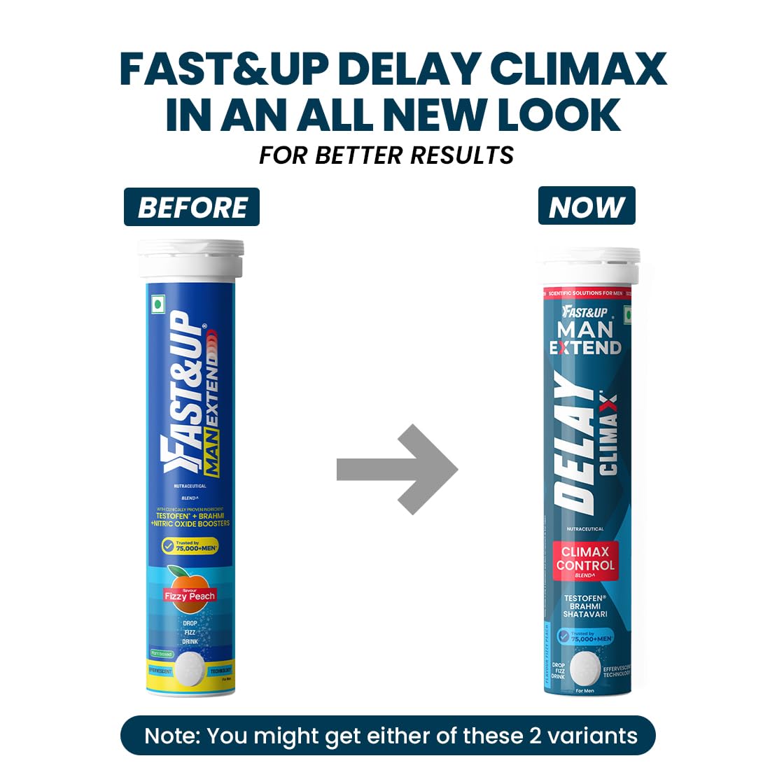 Fast&Up Man Extend | TestofenÂ® Fenugreek Extract |Nitric Oxide Booster + Energizing Blend | Shatavari | Brahmi| Helps Improves Vitality & Stamina | Pack of 20 Effervescent (Peach Flavour)