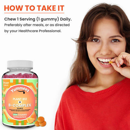 NATURYZ Plant-Based Vitamin B12 + B-Complex Gummies for Vegetarians | Energy, Mood & Metabolism Support | With Spinach, Moringa & Beetroot | No Gelatin, No Added Sugar | 30 Orange Gummies