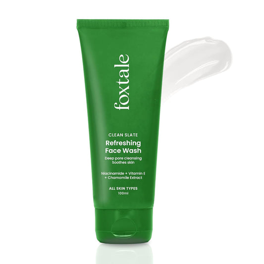 Foxtale Refreshing Face Wash for Deep Cleansing with Niacinamide, Hydrates & Brightens, Non-Drying Cleanser for Glowing Skin, Men & Women, For All Skin Types - 100 ml
