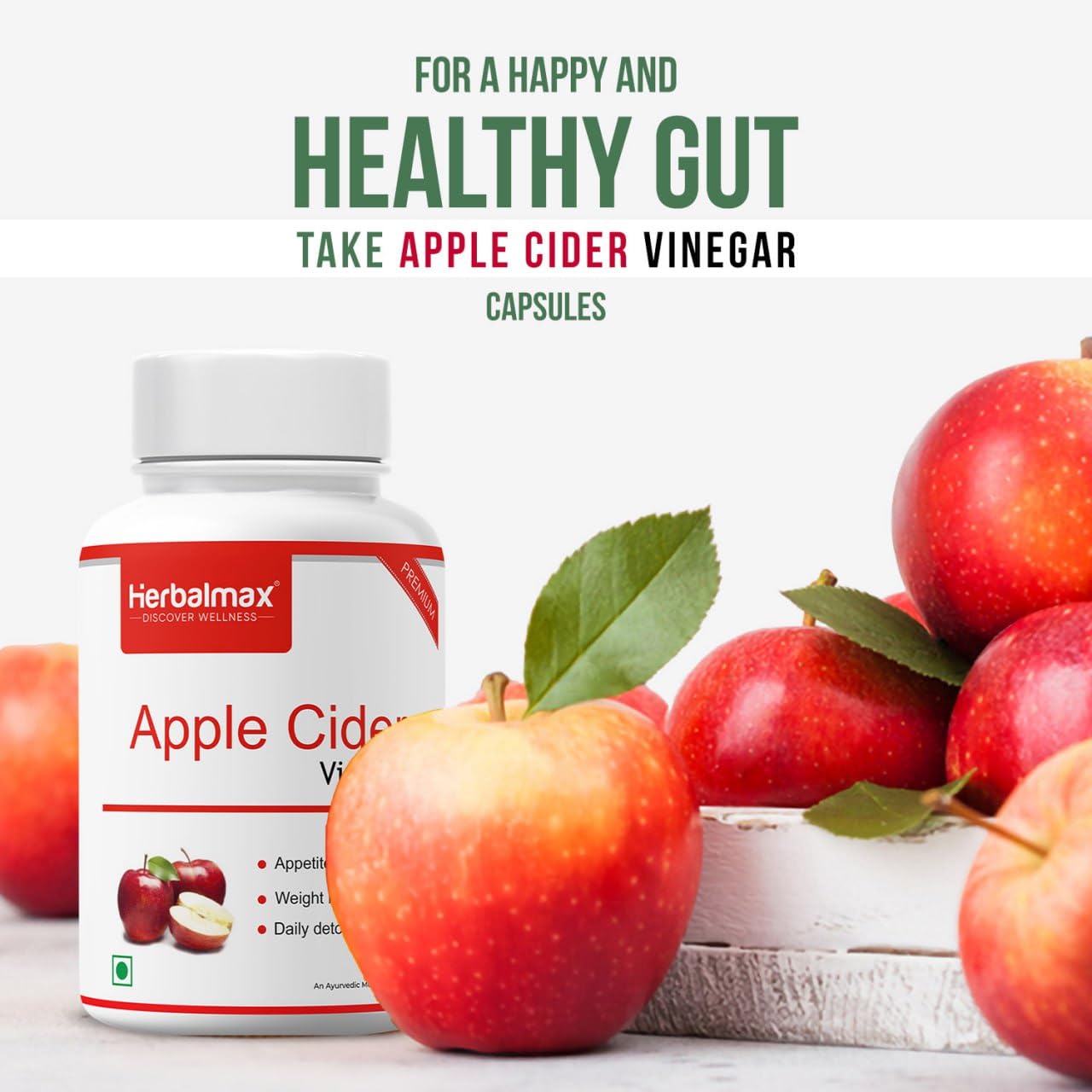 Herbal Max Organics Apple Cider Vinegar â€“ 30 Veg Capsules (800mg) | With The Mother | Natural Detox, Digestion, Weight Management & Gut Health Support