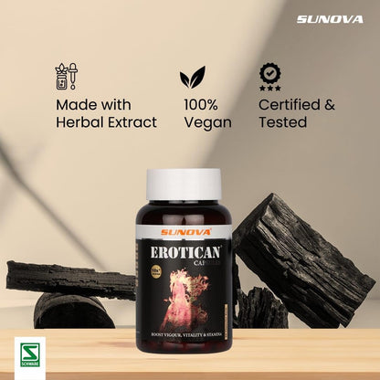 SUNOVA EROTICAN Caspules - Shudh Shilajit, Aswagandha, Gokshura,Bala and Kaunch for Strength, Performance & Muscle building