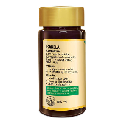 Zandu Karela Pure Herbs (Bitter Melon) for Healthy Sugar Levels and Improved Metabolism | 100% Natural & Authentic | Powerful Blood Purifier for Glowing Skin - 60 Veg capsules