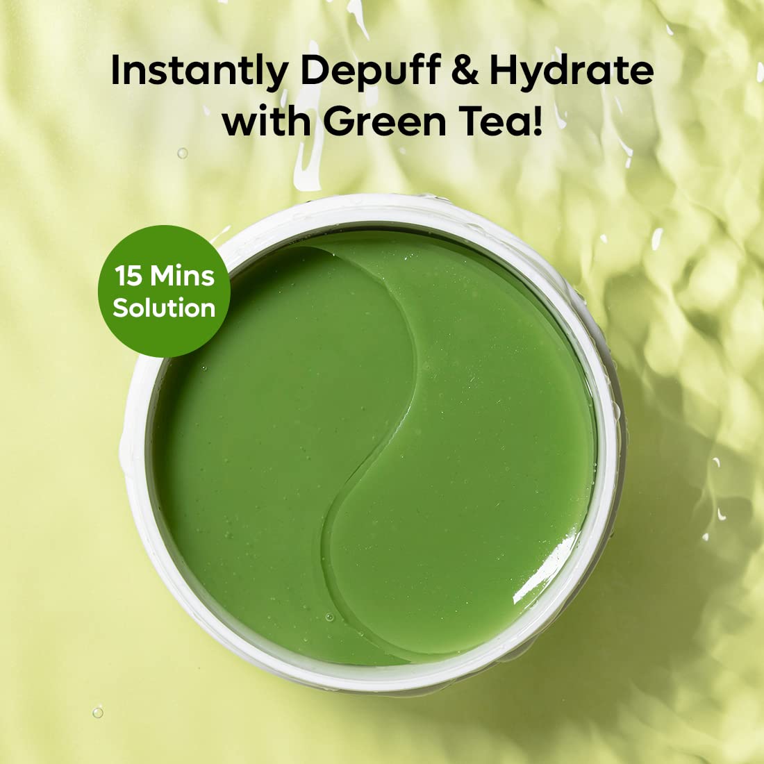 mCaffeine Green Tea Hydrogel Under Eye Patches for Dark Circle, Fine Lines & Wrinkles Reduction | Cooling Under Eye Patch Mask for Instant De-Puffing | 30 Pairs