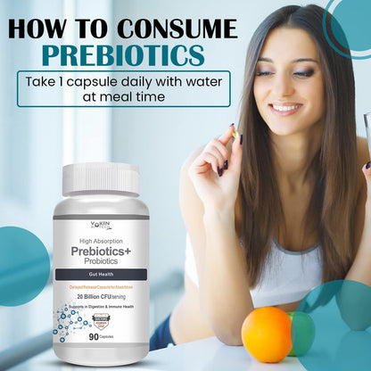 Vokin Biotech Prebiotics + Probiotics 20 Billion Cfu Supplement with Delayed-Release Capsules for Temperature Stable, Digestion and Immune Health (90 capsules)