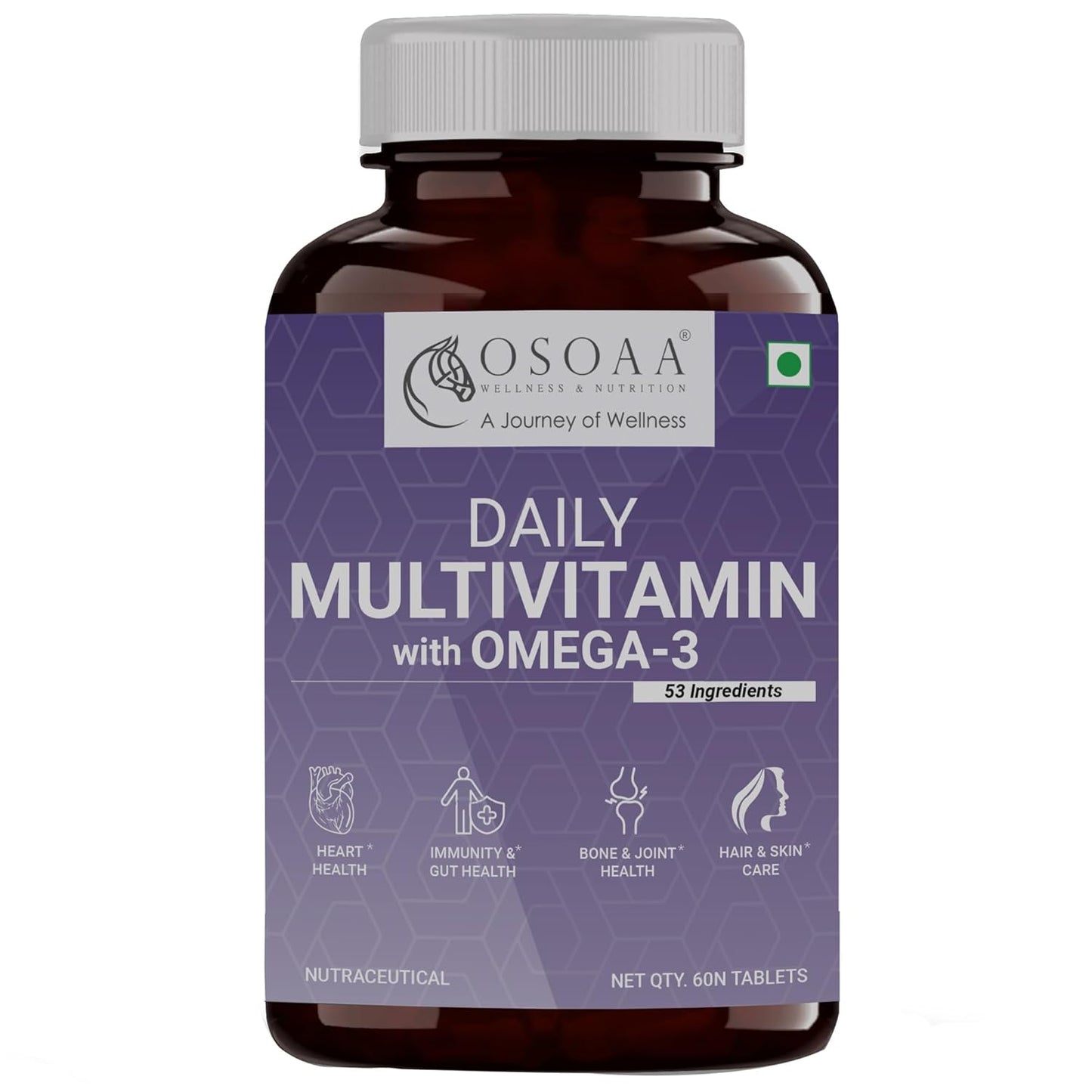 OSOAA Daily Multivitamin with Omega 3 & Probiotics - 60 Veg Tablets | 53 Vital Vitamins & Minerals with Zinc, Vitamin C, Vitamin D, Vitamin B12, and Multiminerals - Supports Immunity & Gut Health