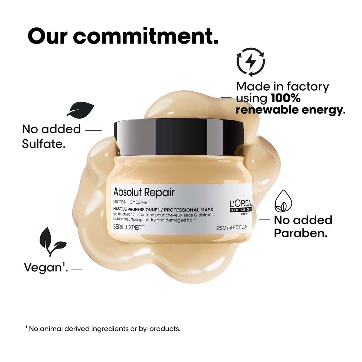 L'OrÃ©al Professionnel Absolut Repair Mask for Dry & Damaged Hair - 250ml | Professional mask for Strengthening and Repairing Hair, With Protein & Omega-9, For Men & Women