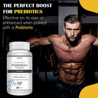 Vokin Biotech Prebiotics + Probiotics 20 Billion Cfu Supplement with Delayed-Release Capsules for Temperature Stable, Digestion and Immune Health (90 capsules)