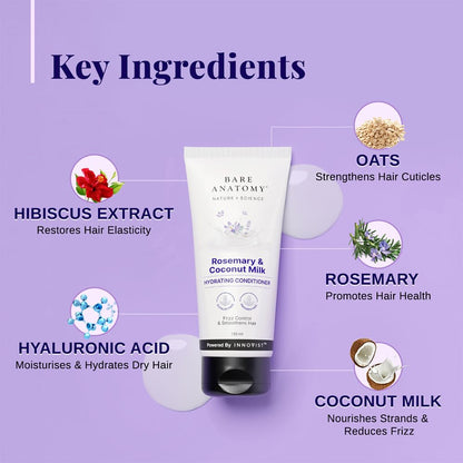 Bare Anatomy Nature X Science Rosemary & Coconut Milk Hydrating Conditioner|Natural Conditioner For Dry, Dull & Frizzy Hair|Sls & Paraben Free Conditioner For Women & Men|150 millilitre (Pack of 1)