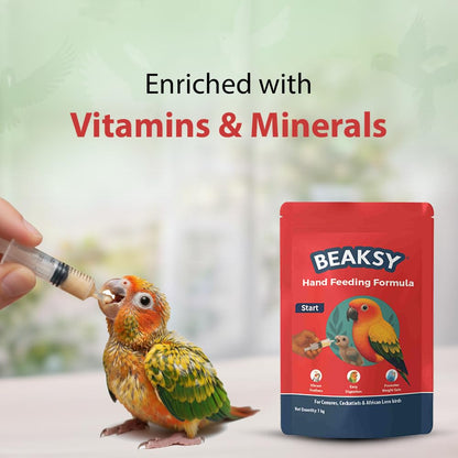 BEAKSY Start Hand Feeding Formula for Baby Birds | for Conures, Cockatiels & Love Birds | Promotes Weight Gain, Vibrant Feathers & Easy Digestion (250gm)