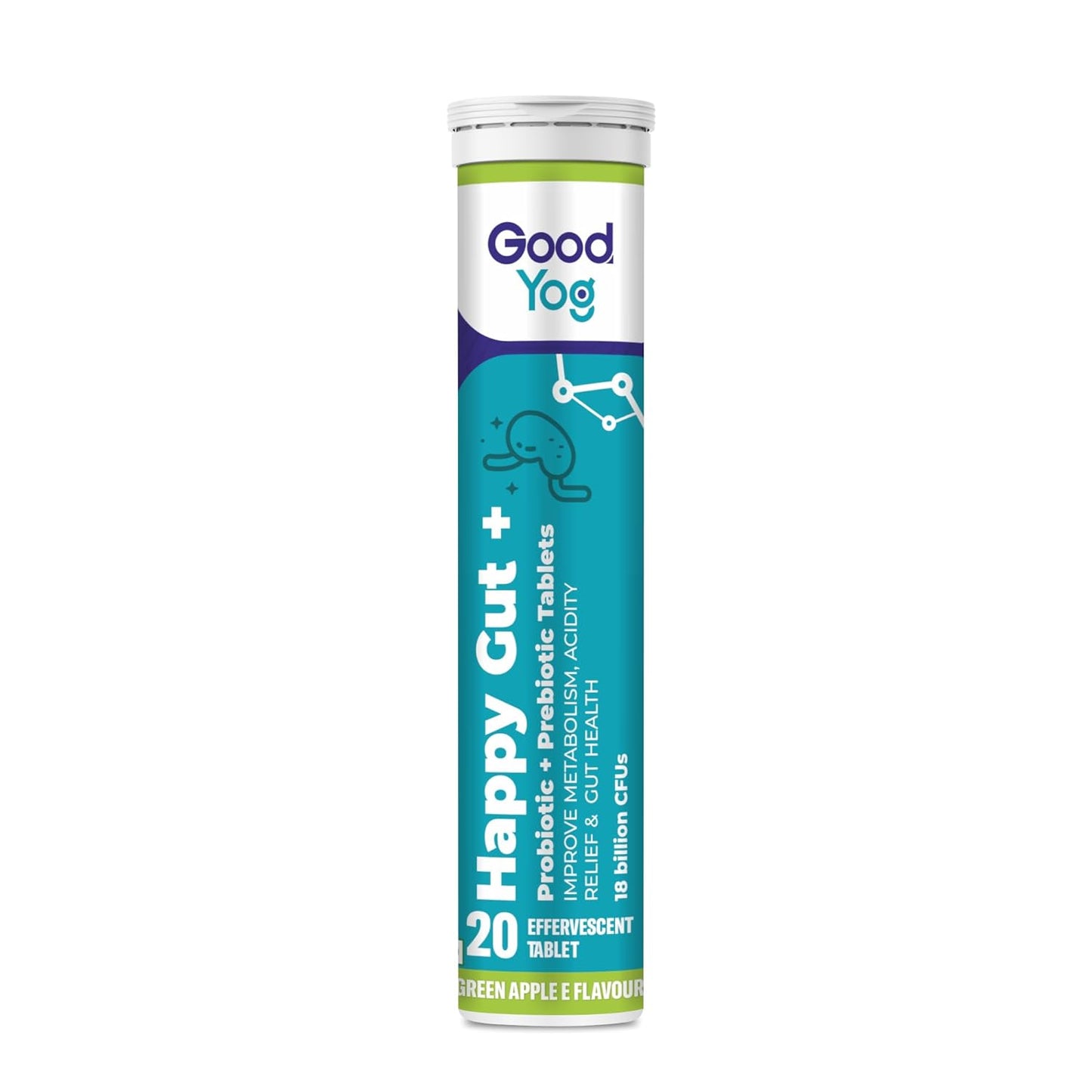 GoodYog Probiotics + Prebiotics Effervescent Tablets with No Added Sugar | For Acidity Relief, Gut Helath & Improved Metabolism | 18 Billion CFU Soy Free, Gluten Free Supplement for Men & Women - 20 Tablets