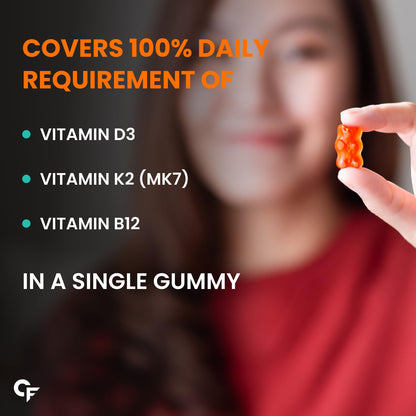 Carbamide Forte Vitamin D3 K2 B12 Gummies | Vitamin B12 Supplements | B12 Supplements For Bone Health & Immunity | Veg Lichen Source D3 Supplement | Mango Flavoured - 60 Gummies