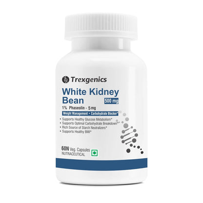 Trexgenics WHITE KIDNEY BEAN 1% Phaseolin 500 mg Carbohydrate Blocker, Weight Management VEGAN & NON-GMO (60 Veg. Capsules) (Pack of 1)