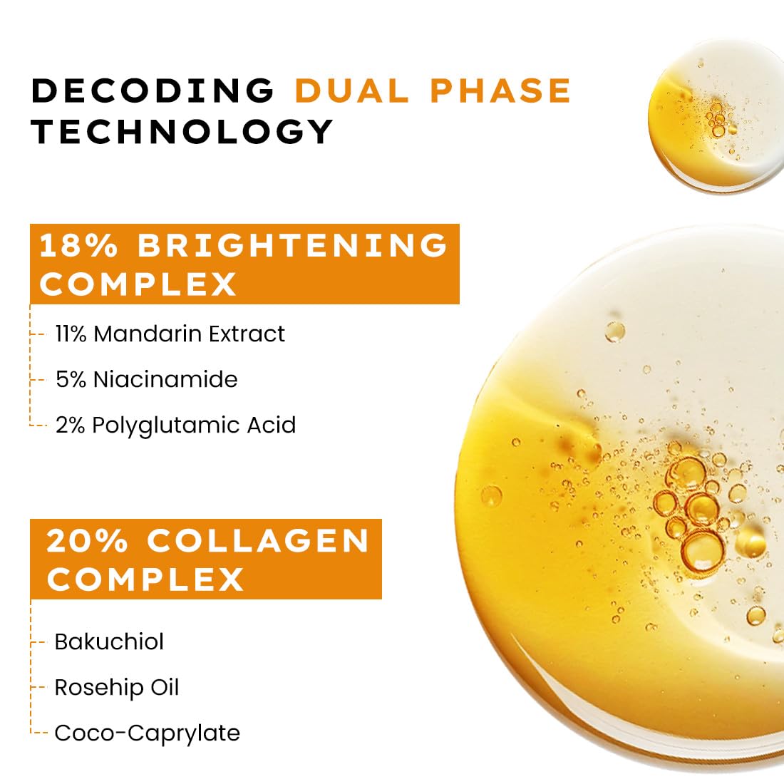 Hyphen 18% Brightening + 20% Collagen Face Serum | Double Shot Serum with 11% Mandarin 5% Niacinamide 2% PGA & Bakuchiol | Summer Skincare | Brightening, Hydrating & Collagen Boost for Dry Skin - 50ml