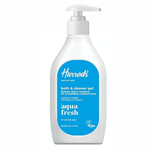 Harrods Aqua Fresh Bath & Shower Gel â€“ 850ml | Moisturizing Body Wash with Aqua & Vitamin E | For All Skin Types | Vegan & Cruelty-Free | Restores Skinâ€™s Moisture for a Radiant Look