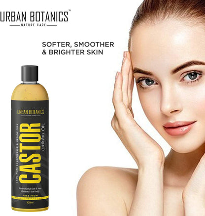 UrbanBotanicsÂ® Cold Pressed Castor Oil for Hair Growth, Skin Care, Moisturising Dry Skin, Nails, Eyelash - Virgin Grade - 100ml