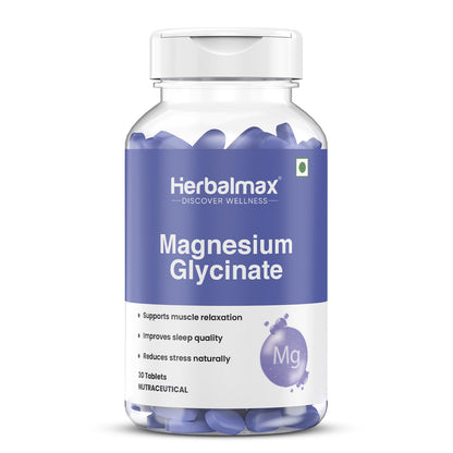 Herbalmax Magnesium Glycinate Supplement 2000mg Per Serving â€“ 30 Veg Tablets | High Absorption Magnesium | Supports Muscle Relaxation, Sleep & Stress Relief | Daily Wellness Support