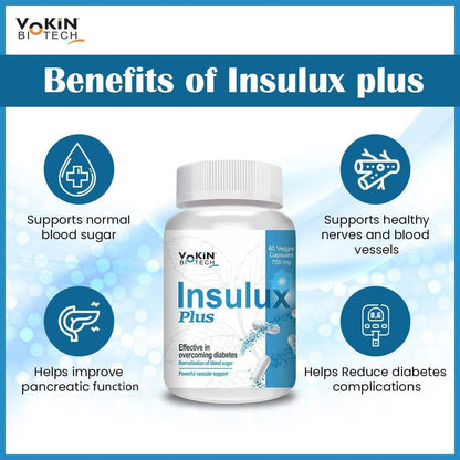 Vokin Biotech Herbal Insulux Plus For Endocrine Health and Sugar Control Berberine 200 mg and Milk Thistle 200 mg Manages Blood Sugar Levels I For Both Men & Women (60 Capsules)