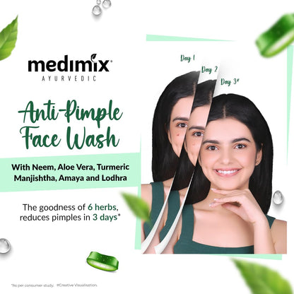 Medimix Ayurvedic Anti Pimple Face Wash 175ml | With Neem, Aloe Vera, and Turmeric | Helps reduce & prevent pimples | Natural | Herbal | Paraben-free | Soap-free | SLES-Free