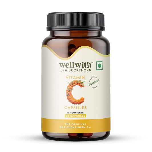 Wellwith Sea buckthorn Berry Powder Capsules â€“ 60 Vegan Caps |Sea buckthorn capsules rich in Natural Vitamin C for Skin Glow & Collagen Boost | Pack of 1
