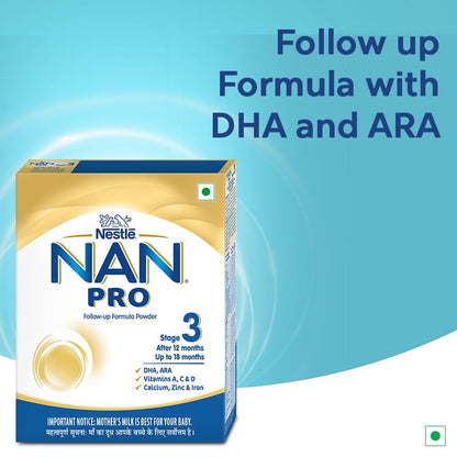 NestlÃ© NAN PRO 3 Follow-Up Formula-Powder After 12 months, Up to 18 months, Stage 3, 400g Pouch in Box