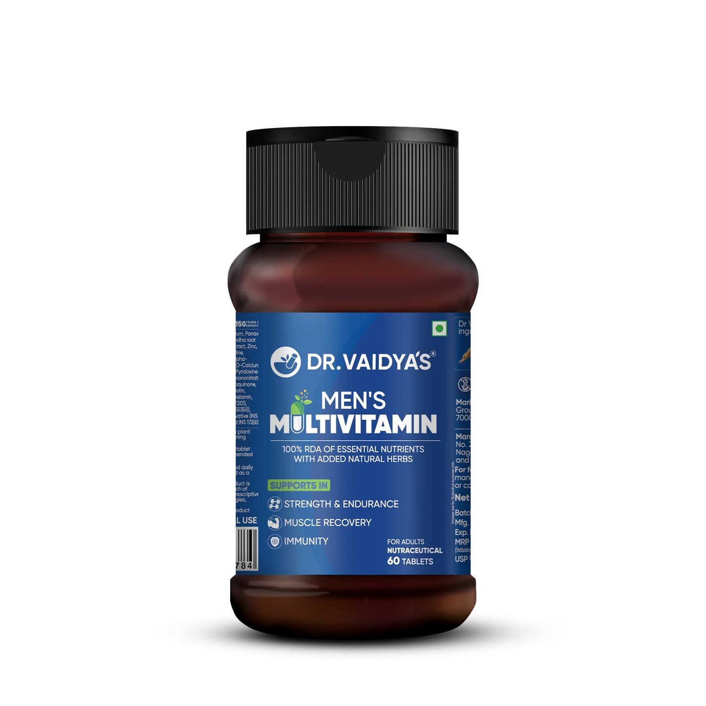 Dr. Vaidyaâ€™s Menâ€™s Multivitamin Tablet | Natural Multivitamin for Men Enriched with Ayurvedic Herbs | Goodness of Vitamin C tablets, Vitamin D, Calcium, Vitamin D3, and Magnesium Supplement | 60 Tablets