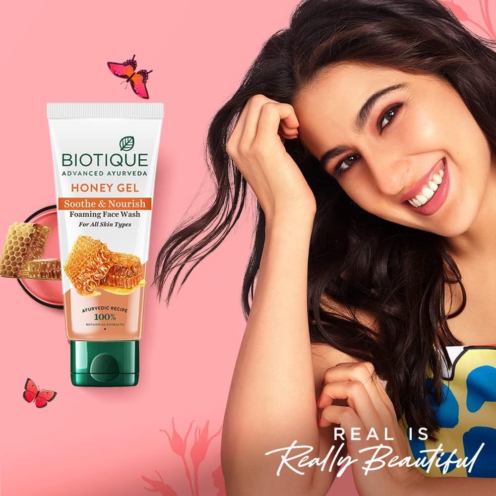 Biotique Honey Gel Soothe & Nourish Foaming Face wash | Soap Free Formula | Reduce Dryness | 100% Botanical Extracts | Suitable for All Skin Types | 150ml