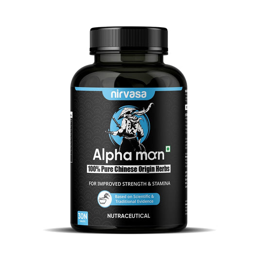 Nirvasa Alphaman Tablet, 100% Pure Chinese Origin Herbs for Improved Strength and Stamina, enriched with Horny Goat Weed, Tribulus Terrestris, Maca Root, Piperine Vegeterian 30 Tablet