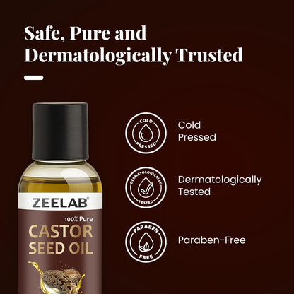 Zeelab Castor Seed Oil 200ml | 100% Pure Cold Pressed | Castor Oil for Skin, Hair Growth, Dandruff, Cleansing & Massage | Multipurpose Herbal Oil for Men & Women