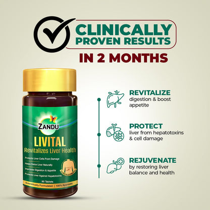 Zandu Livital Liver Tablets â€“ Clinically Proven for Liver Detox & Health Support in 2 Months | 90 Tabs | Ayurvedic Formula with Bhringaraj & Guduchi | 100% Ayurvedic Ingredients
