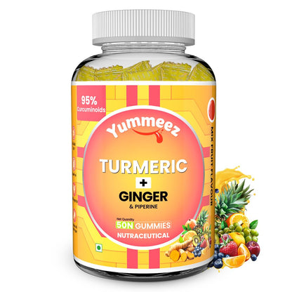 NATURYZ Turmeric + Ginger Gummies â€“ Lung detox Supplement with 95% Curcumin & Piperine | Powerful Joint, Immunity, Respiratory & Inflammation Support | High Absorption Formula with Curcuma Longa Extract | Vegan, Non-GMO, 50 Gummies (Mix Fruit Flavour)