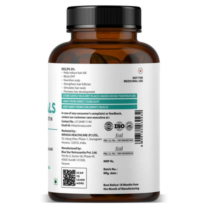 Nirvasa Hair Vitals DHT Blocker with Biotin (650mg) â€“ 60 Tablets | Supports Hair Growth, Strength & Thickness | Reduces Hair Fall & Breakage | With Beta-Sitosterol | For Men & Women
