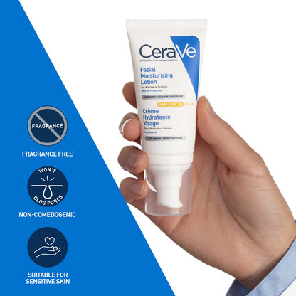 CeraVe AM Facial Moisturizing Lotion for Normal to Dry Skin (52 ml) with Broad Spectrum Sunscreen SPF 50, Enriched with Ceramides, Niacinamide & Hyaluronic acid