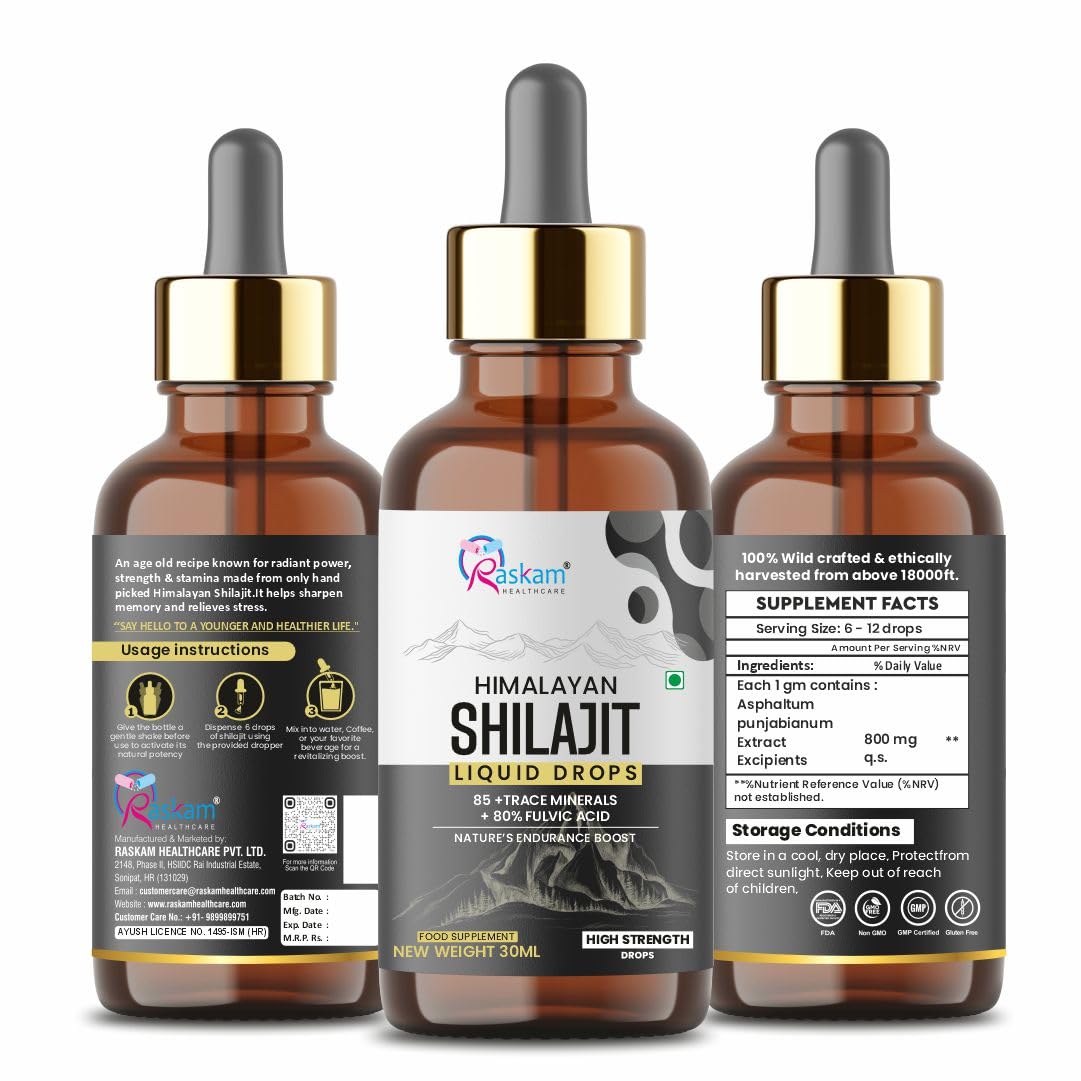 Pure Himalayan Shilajit liquid Drops - 30ml | Rich in Fulvic acid | Natural extract from Himalayas | 100% Pure Shilajit | Boosts Stamina And Energy | Boosts Stamina And Energy