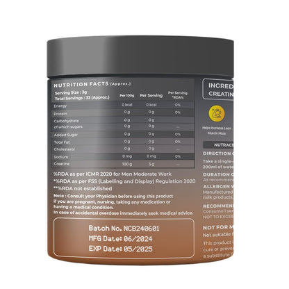 NATURALTEIN Creatine Monohydrate Unflavoured (100 Grams, 33 Servings)| Boosts Strength, Endurance & Muscle Recovery | No Fillers, No Preservatives|Fast Recovery|Increases Muscle Mass