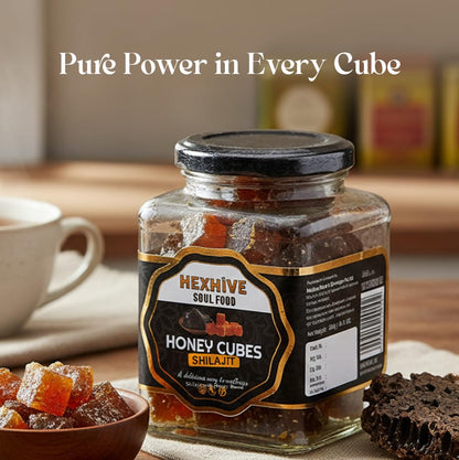 Hexhive Shilajit Honey Cubes | Natural Energy & Stamina Support | Pure Honey Infused with Shilajit | No Added Sugar | Ready-to-Use Cubes for Tea, Coffee & Warm Water | Wellness Snack | 300g
