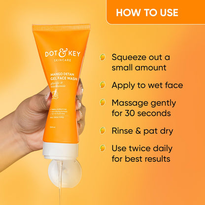 Dot & Key Mango Detan Gel Face Wash | Gently Cleanses Skin From Dirt & Oil | Fades Stubborn Tan | For All Skin Types | 100ml