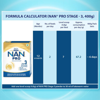 NestlÃ© NAN PRO 3 Follow-Up Formula-Powder After 12 months, Up to 18 months, Stage 3, 400g Pouch in Box