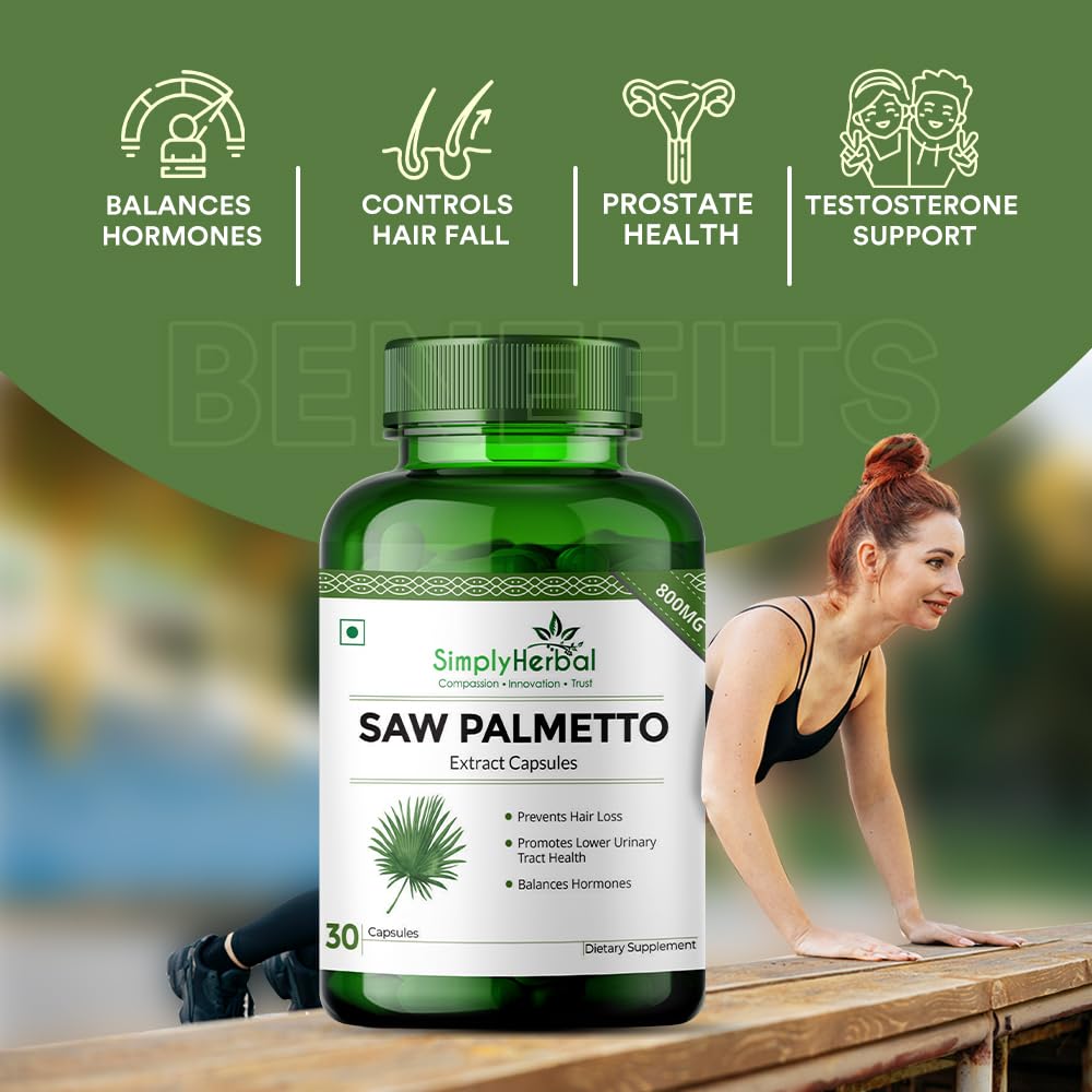 Simply Herbal Saw Palmetto Extract 1000mg â€“ 30 Veg Capsules | Herbal Supplement for Prostate Health & Hair Wellness | For Men & Women
