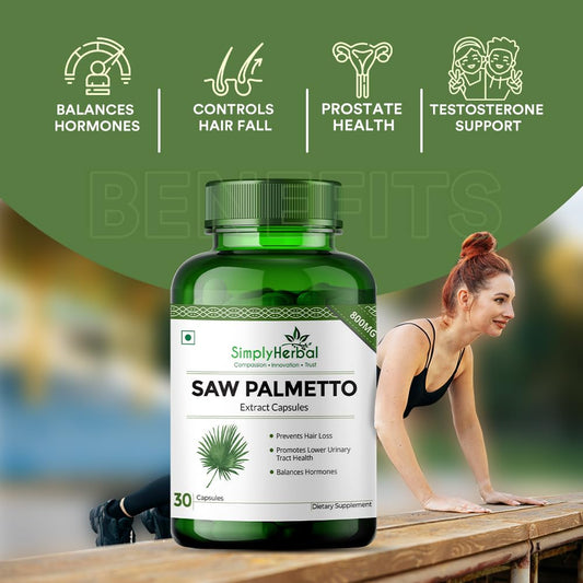 Simply Herbal Saw Palmetto Extract 1000mg â€“ 30 Veg Capsules | Herbal Supplement for Prostate Health & Hair Wellness | For Men & Women