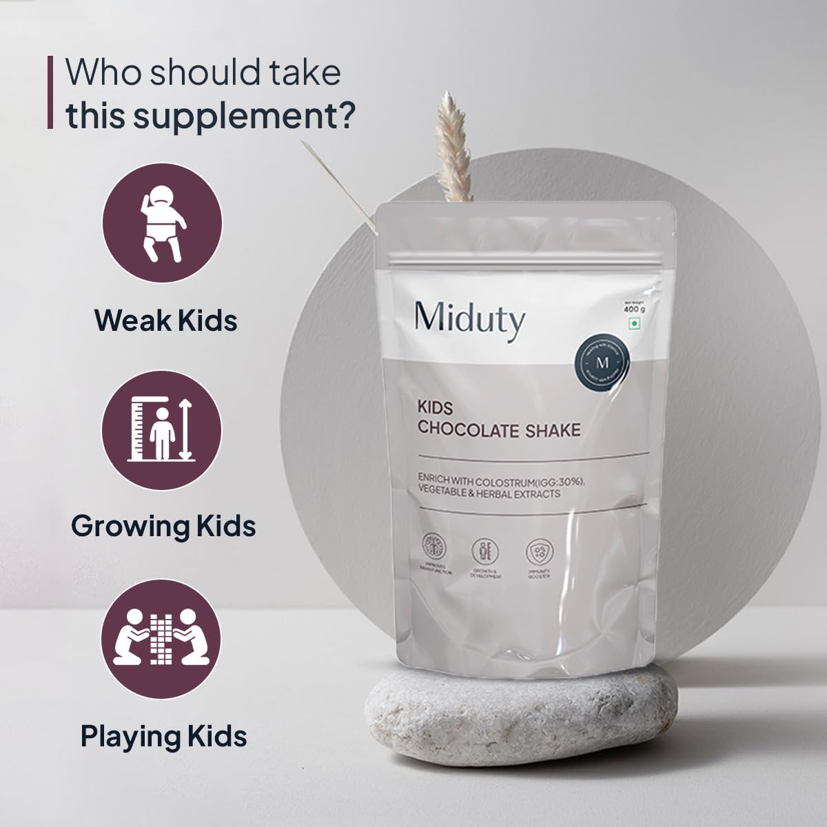 Miduty by Palak Notes Kids Chocolate Shake, Kids Chocolate Powder, Immunity Booster, Added Colostrum, Nutrient-rich Blend of Vitamins, Minerals, MCT Powder, Brahmi Extract, Brain Immunity - 400g