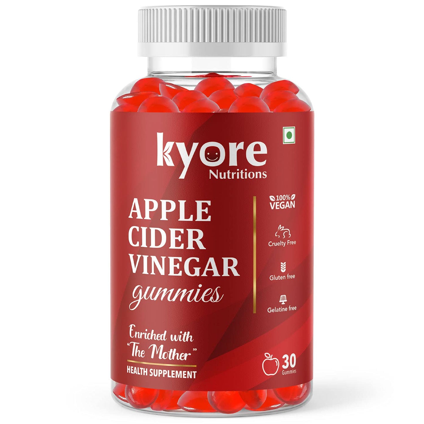 Nutritions ACV Gummies With Mother | Apple Cider Vinegar 30 Vegan Gummies For Women and Men | Formulated For Appetite Control, Improves Digestive and Gut Health