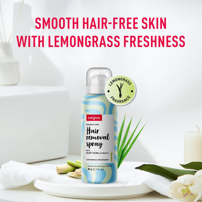 Sirona Hair Removal Spray Foam with Aloe Vera Extracts and Lemongrass Fragrance 80 ML (Pack of 1) | For Legs, Arms & Underarms | Removes Hair in 10 Minutes | Parabens Free | Dermatologically Tested