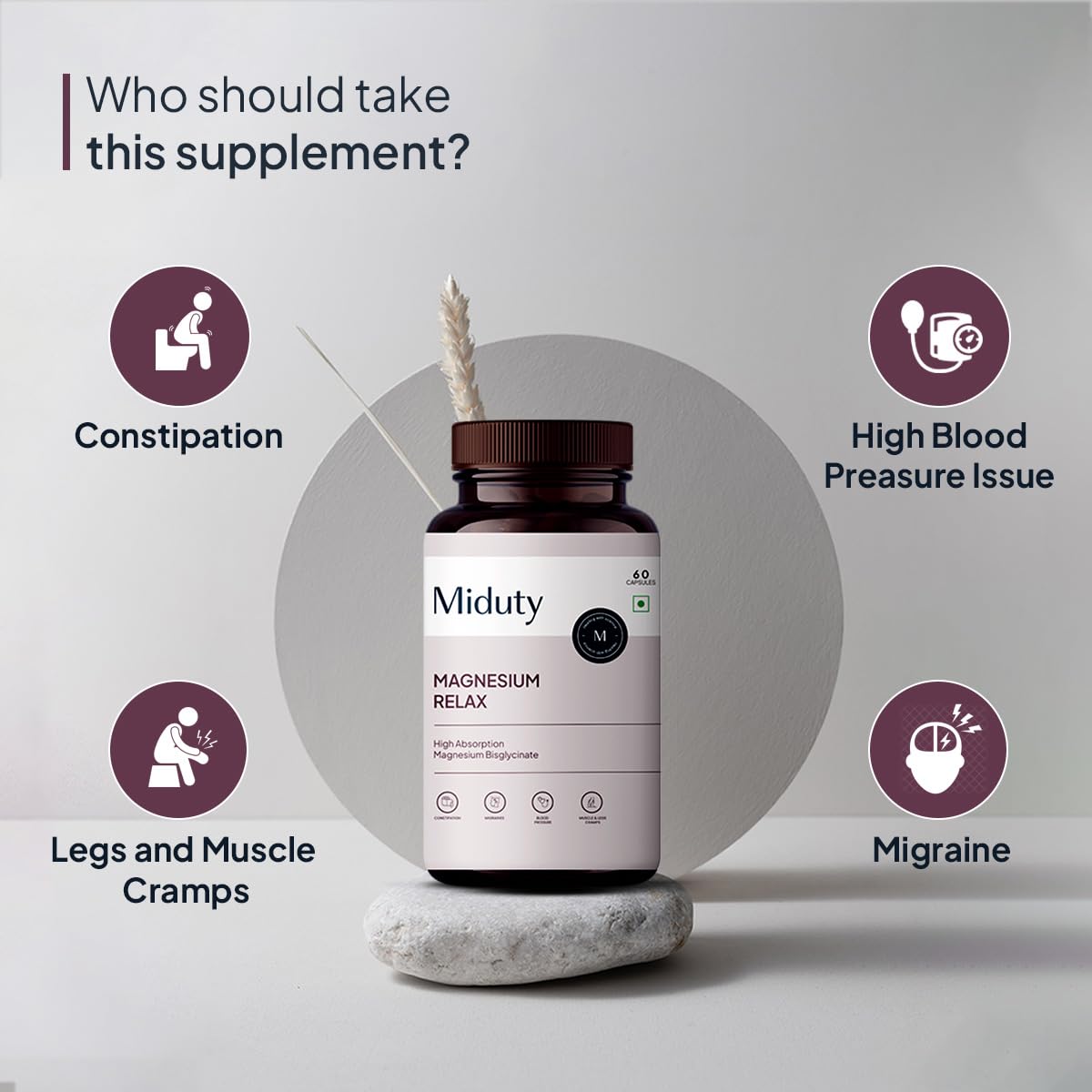 Miduty Palak Notes Magnesium Relax Supplement Tablets - Best Magnesium Bis glycinate For Men and Women- Magnesium Oxide Vitamin B6 B5 - Leg cramps - Muscle Cramp-Migraine -Good Sleep-60 Capsules