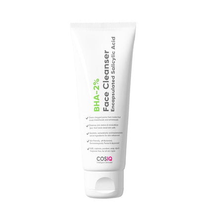 Cos-IQ 2% Salicylic Acid Face Wash for Oily Skin | with Hyaluronic Acid & Vitamin E | Anti-Acne Exfoliating Cleanser For Skin Hydrating | Non-Comedogenic, Fragrance-Free | For Men & Women | 100 ml