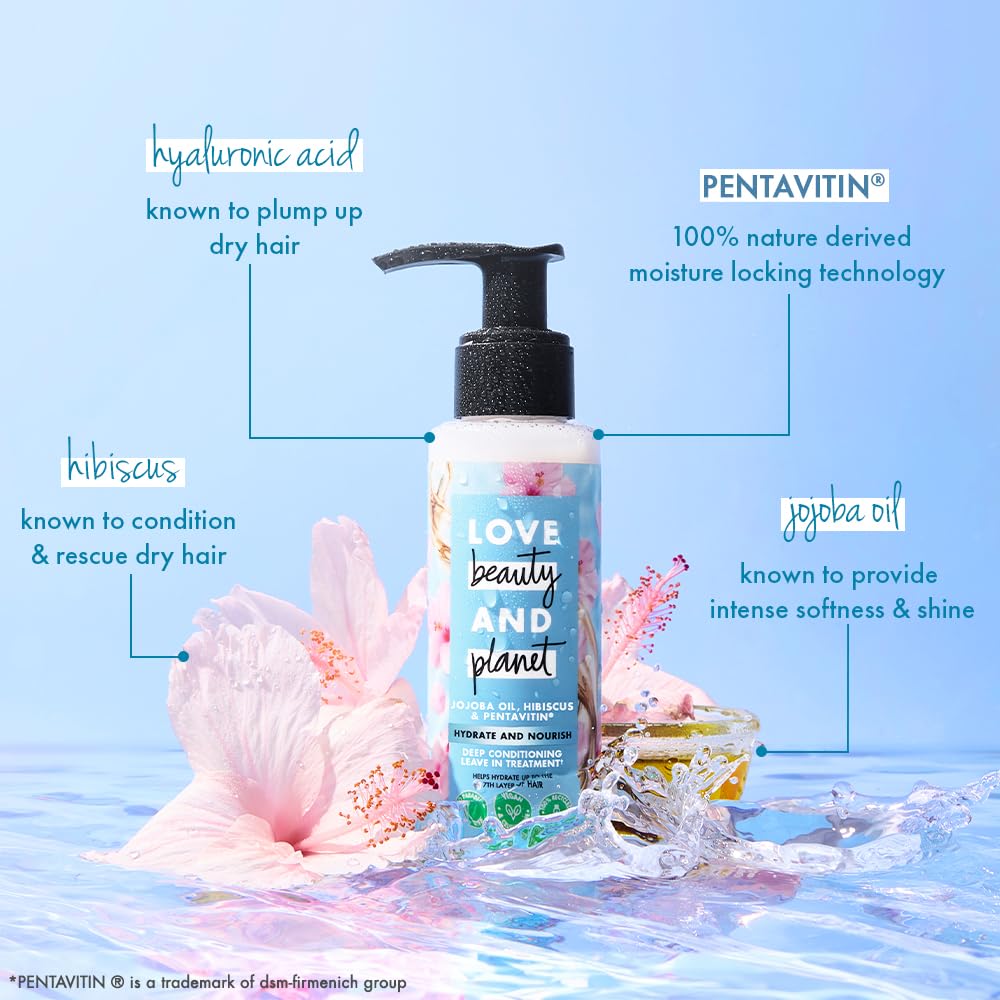 Love Beauty And Planet Jojoba oil, Hibiscus & Pentavitin Hydrate & Nourish Deep conditioning leave in treatment, 85ml