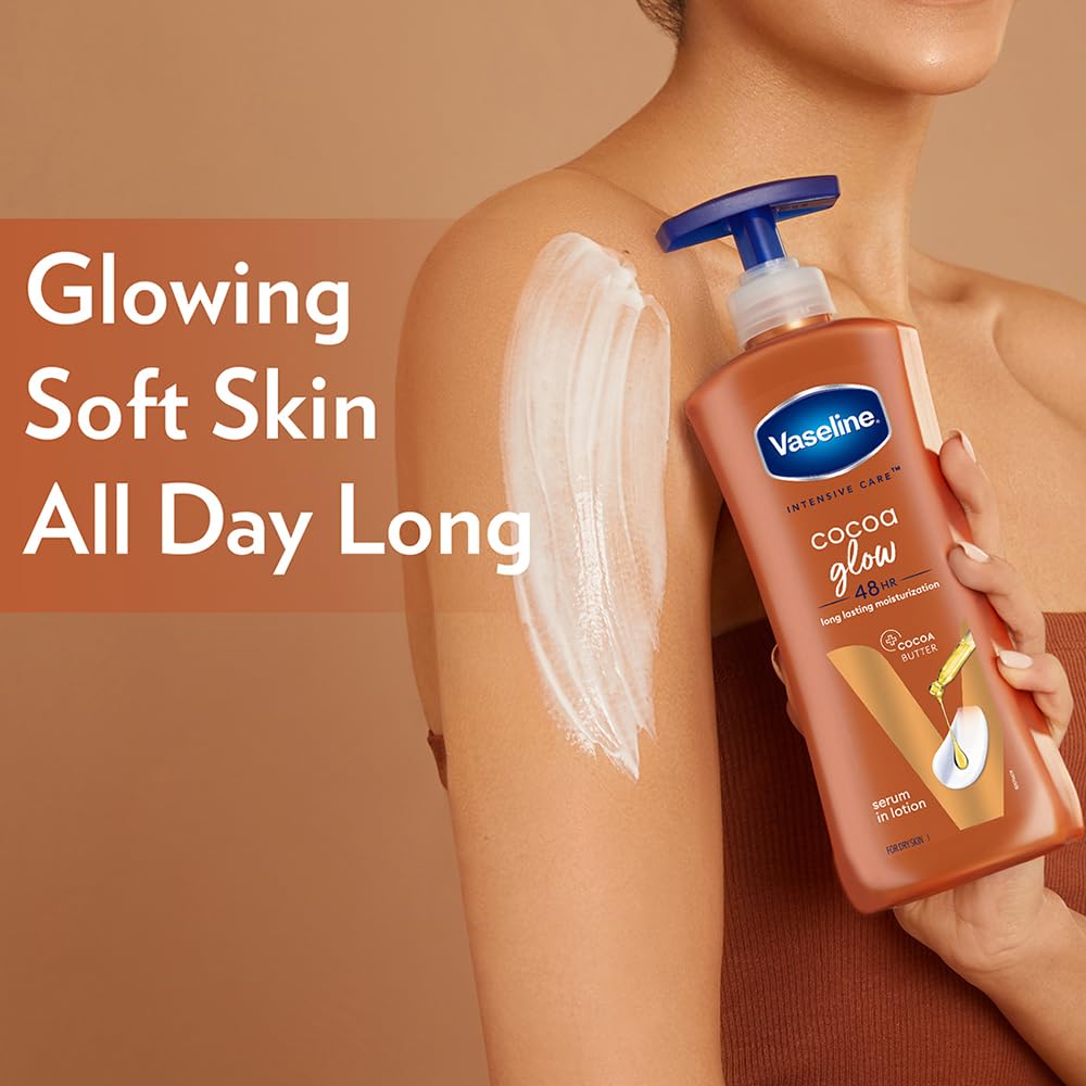 Vaseline Cocoa Glow Serum In Lotion, 600 ml | 100% Pure Cocoa & Shea Butter for Glowing & Soft Skin