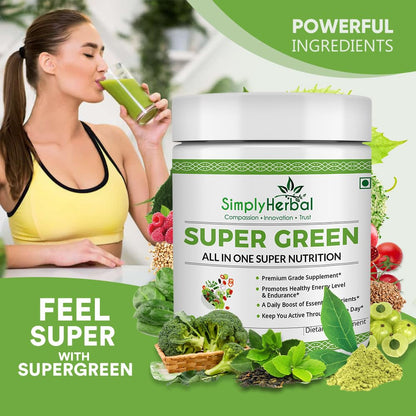 Simply Herbal Super Greens & Herbs Mix â€“ Detox & Digestive Support with Spirulina, Amla, Chlorella & Antioxidants â€“ 150g