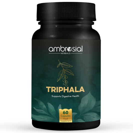 Ambrosial Triphala| Tablets Blend of 3 Natural herbs in Triphala Powder Premium Herbal Digestive Enzymes Relief from Constipation Digestion Support Colon Cleanser & Gas Relief (Pack of 1-60 Capsules)